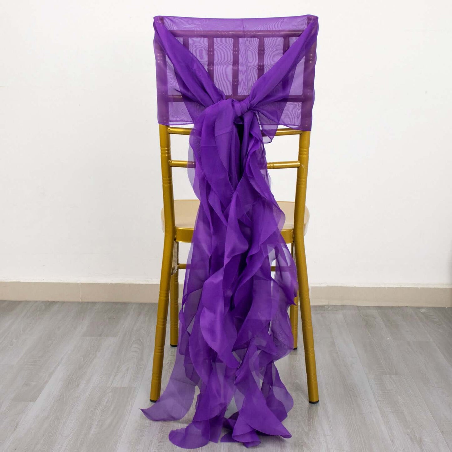 Chiffon Chair Sash with Curly Design Purple - Stylish Chair Decorations - Linen Luxes