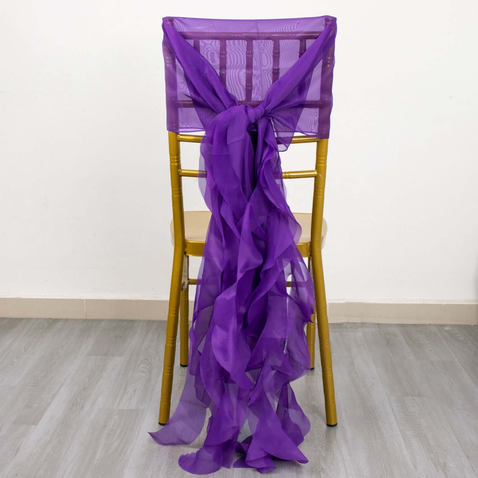 Chiffon Chair Sash with Curly Design Purple - Stylish Chair Decorations - Linen Luxes
