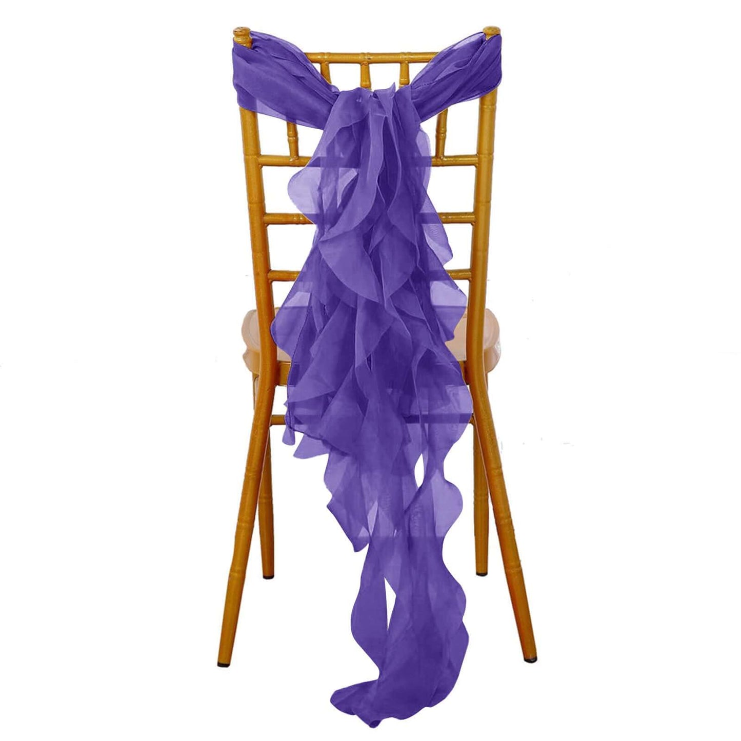 Chiffon Chair Sash with Curly Design Purple - Stylish Chair Decorations - Linen Luxes