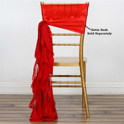 Chiffon Chair Sash with Curly Design Red - Stylish Chair Decorations - Linen Luxes