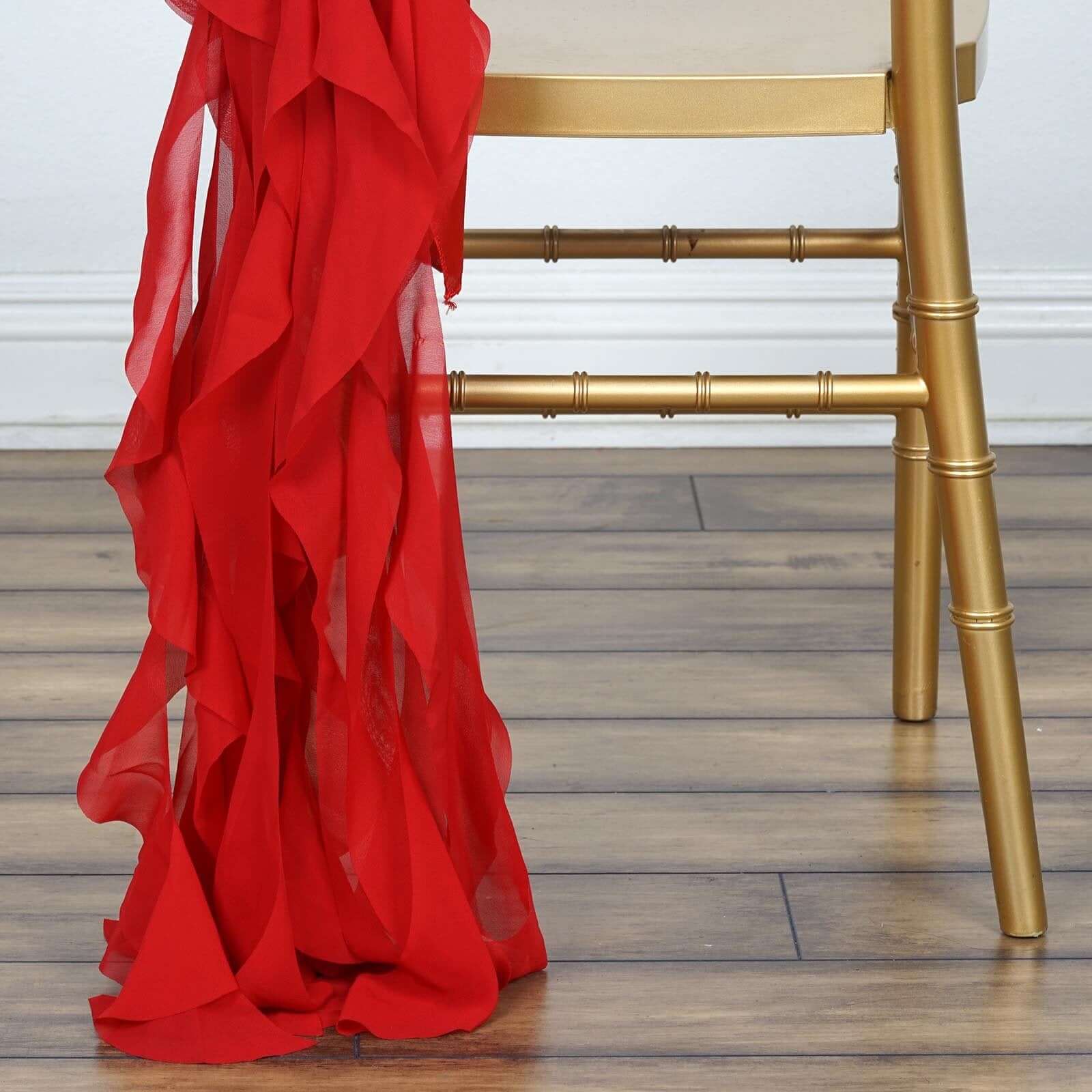 Chiffon Chair Sash with Curly Design Red - Stylish Chair Decorations - Linen Luxes