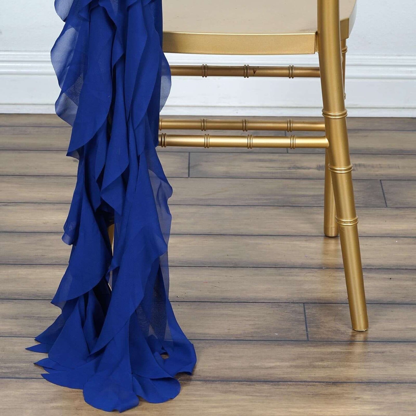 Chiffon Chair Sash with Curly Design Royal Blue - Stylish Chair Decorations - Linen Luxes