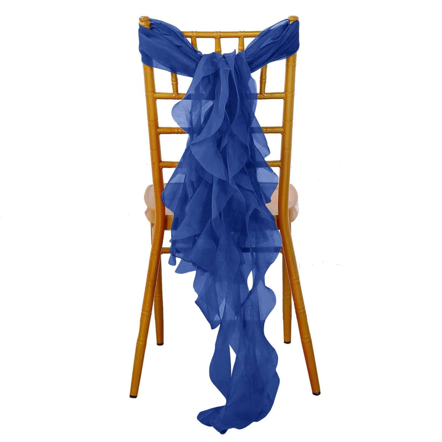 Chiffon Chair Sash with Curly Design Royal Blue - Stylish Chair Decorations - Linen Luxes