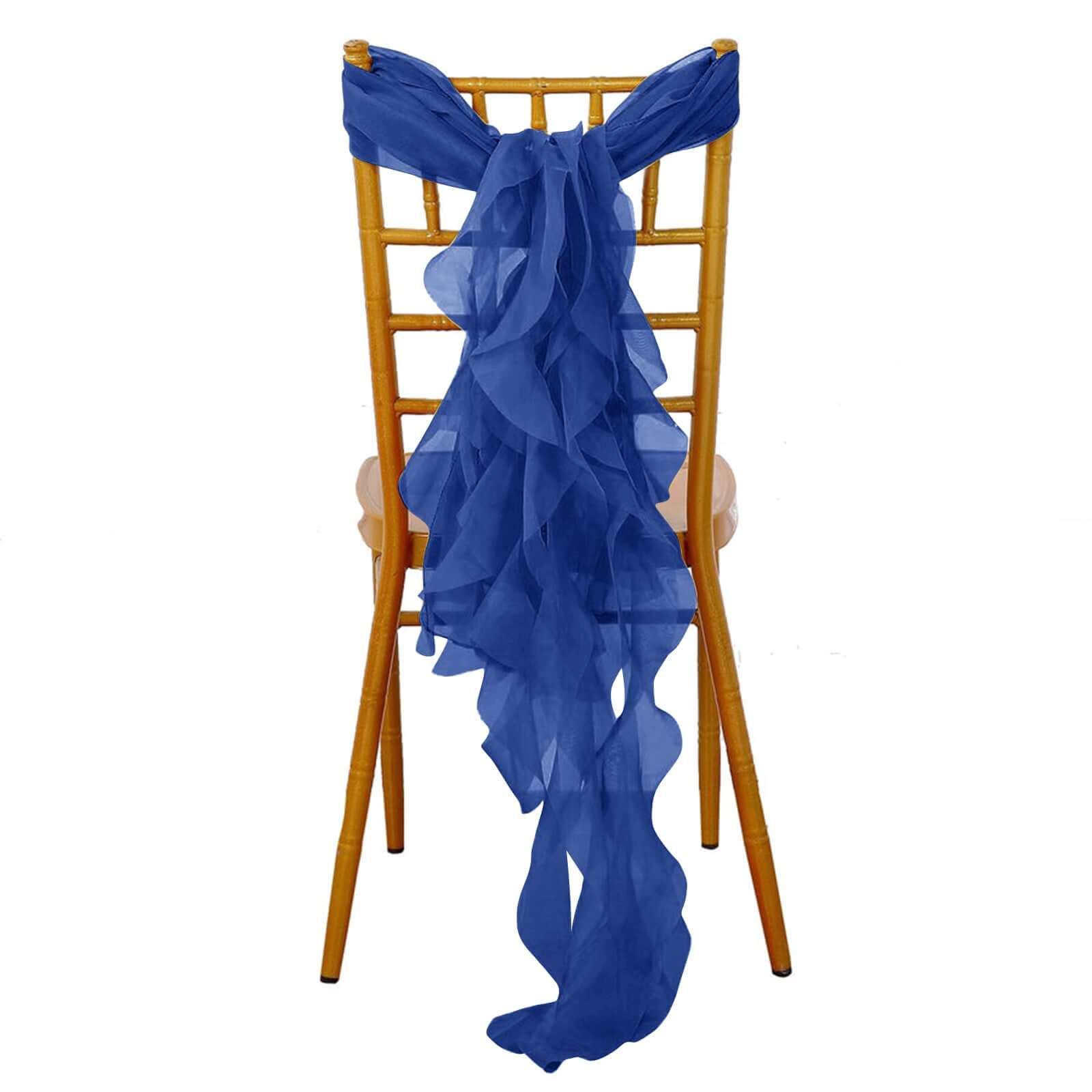 Chiffon Chair Sash with Curly Design Royal Blue - Stylish Chair Decorations - Linen Luxes