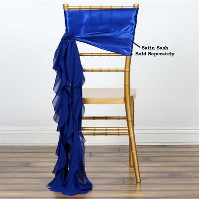 Chiffon Chair Sash with Curly Design Royal Blue - Stylish Chair Decorations - Linen Luxes