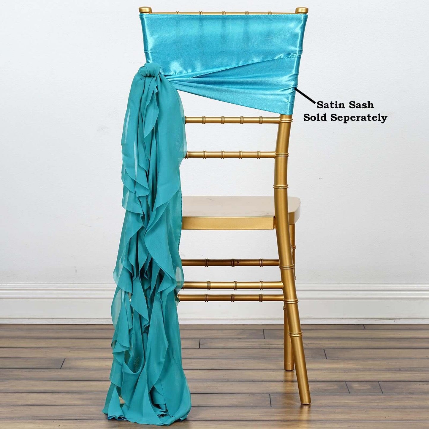 Chiffon Chair Sash with Curly Design Turquoise - Stylish Chair Decorations - Linen Luxes
