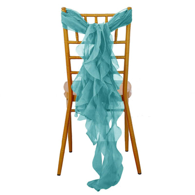 Chiffon Chair Sash with Curly Design Turquoise - Stylish Chair Decorations - Linen Luxes