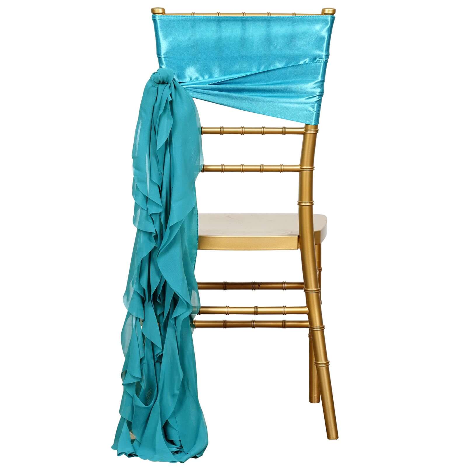 Chiffon Chair Sash with Curly Design Turquoise - Stylish Chair Decorations - Linen Luxes