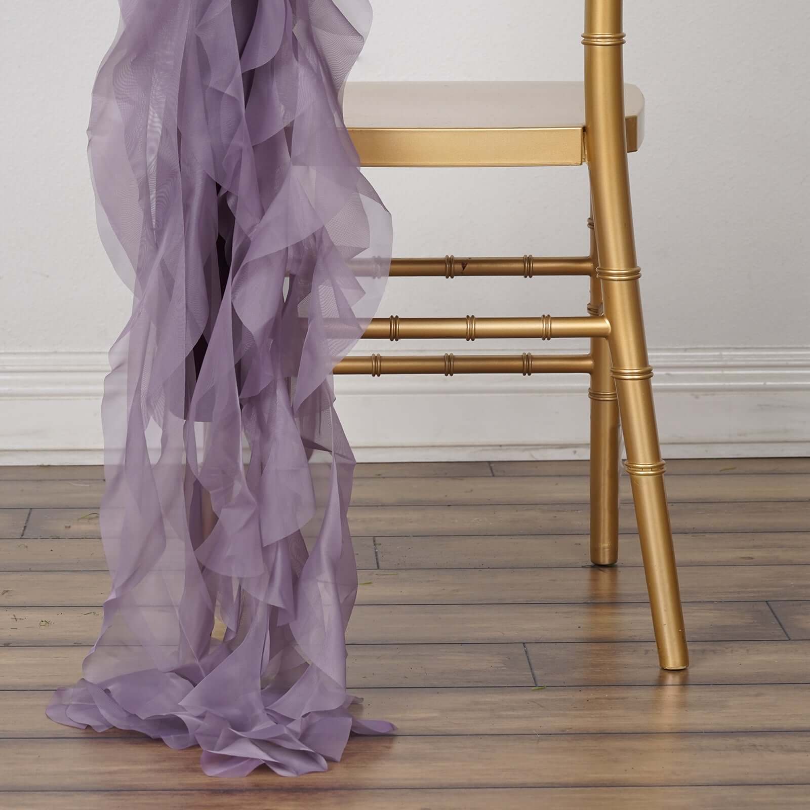 Chiffon Chair Sash with Curly Design Violet Amethyst - Stylish Chair Decorations - Linen Luxes