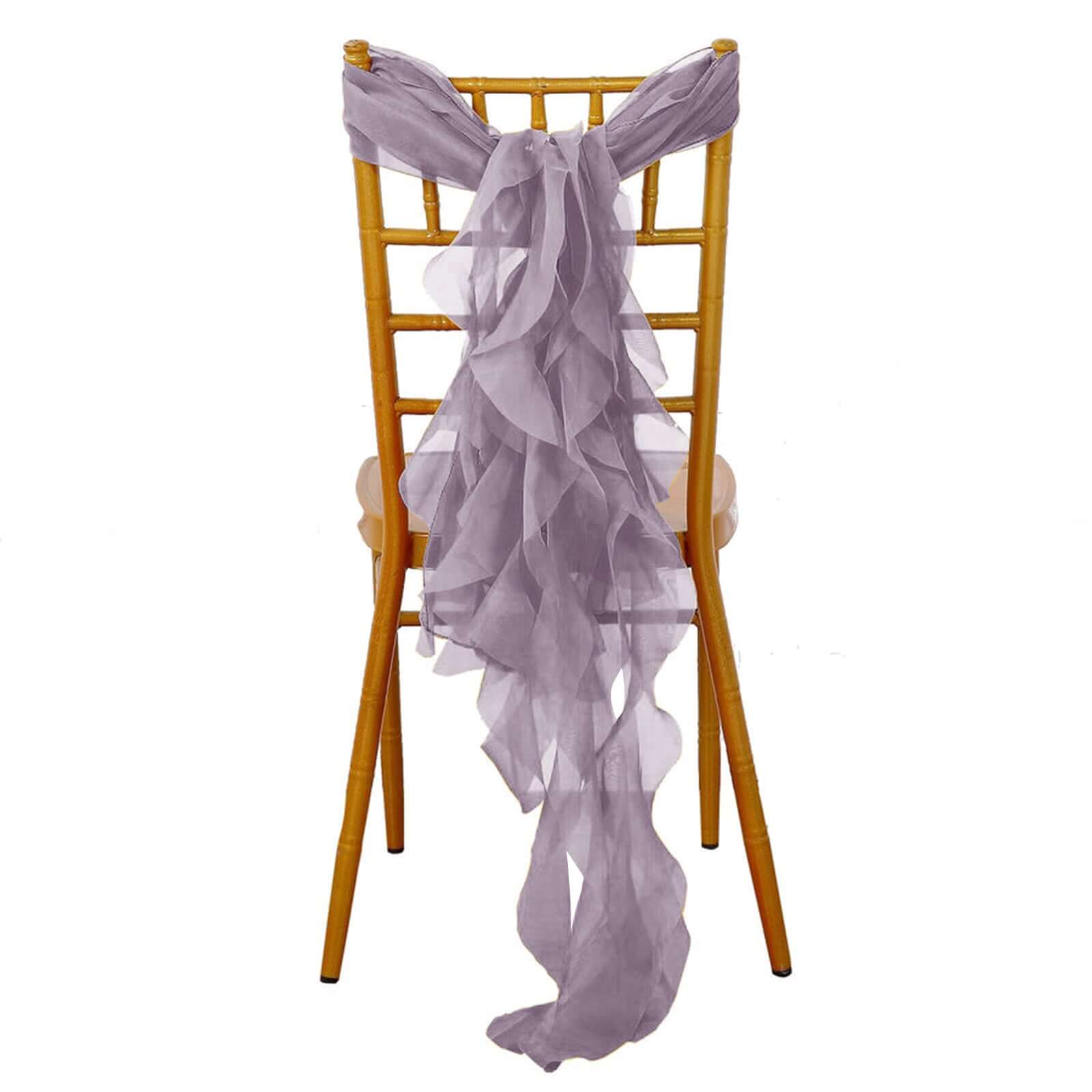 Chiffon Chair Sash with Curly Design Violet Amethyst - Stylish Chair Decorations - Linen Luxes
