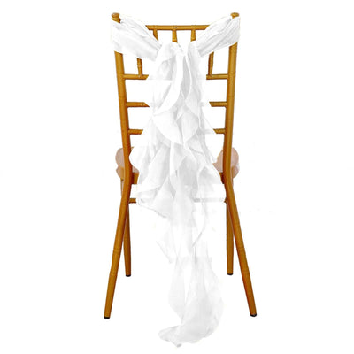 Chiffon Chair Sash with Curly Design White - Stylish Event Decor for Weddings & Gatherings - Linen Luxes