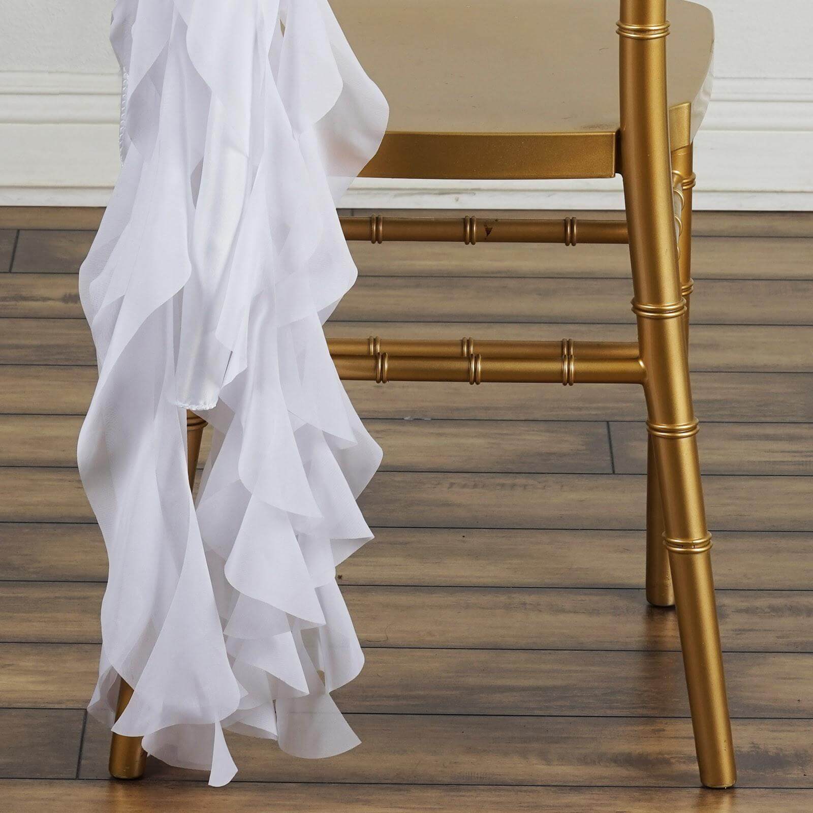 Chiffon Chair Sash with Curly Design White - Stylish Event Decor for Weddings & Gatherings - Linen Luxes