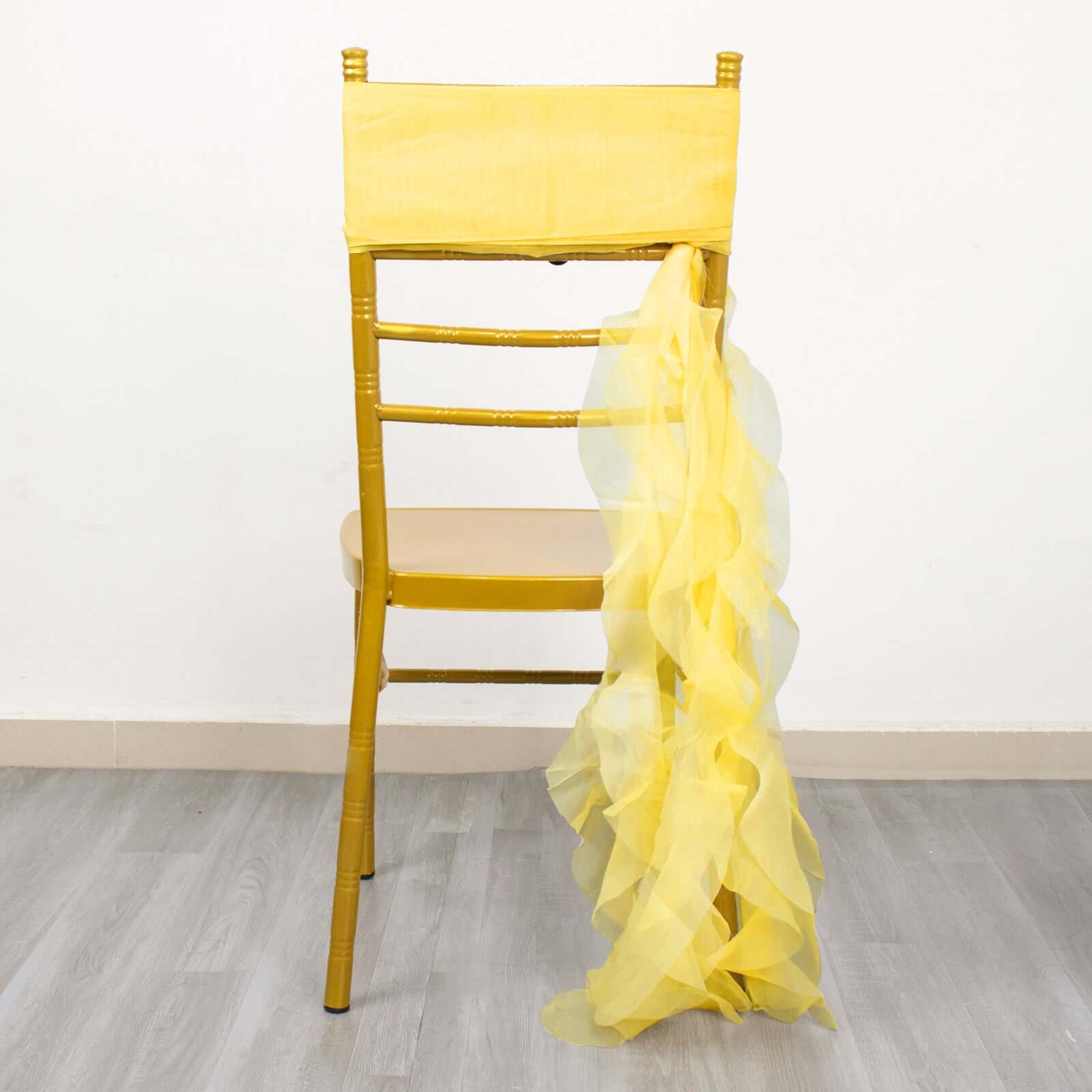 Chiffon Chair Sash with Curly Design Yellow - Stylish Chair Decorations - Linen Luxes
