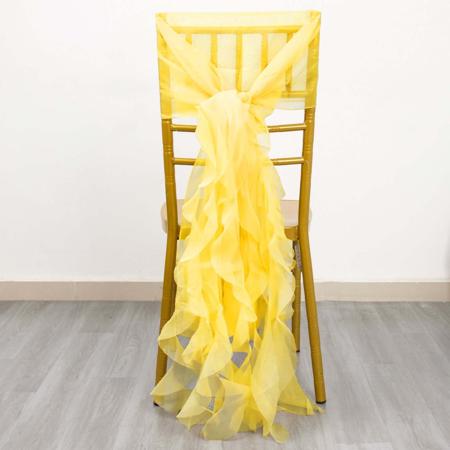 Chiffon Chair Sash with Curly Design Yellow - Stylish Chair Decorations - Linen Luxes