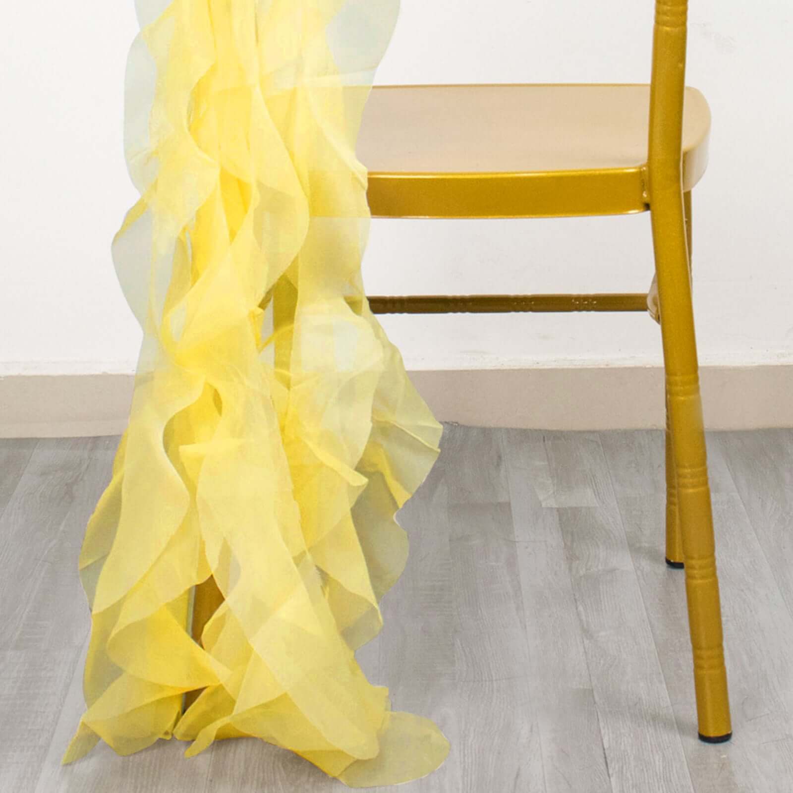 Chiffon Chair Sash with Curly Design Yellow - Stylish Chair Decorations - Linen Luxes