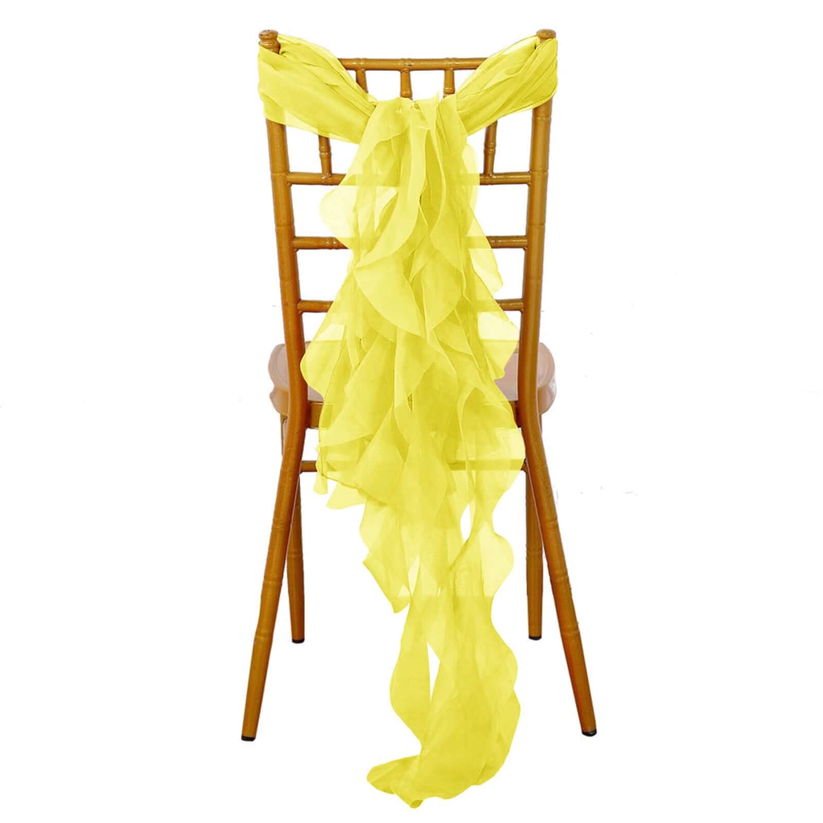 Chiffon Chair Sash with Curly Design Yellow - Stylish Chair Decorations - Linen Luxes
