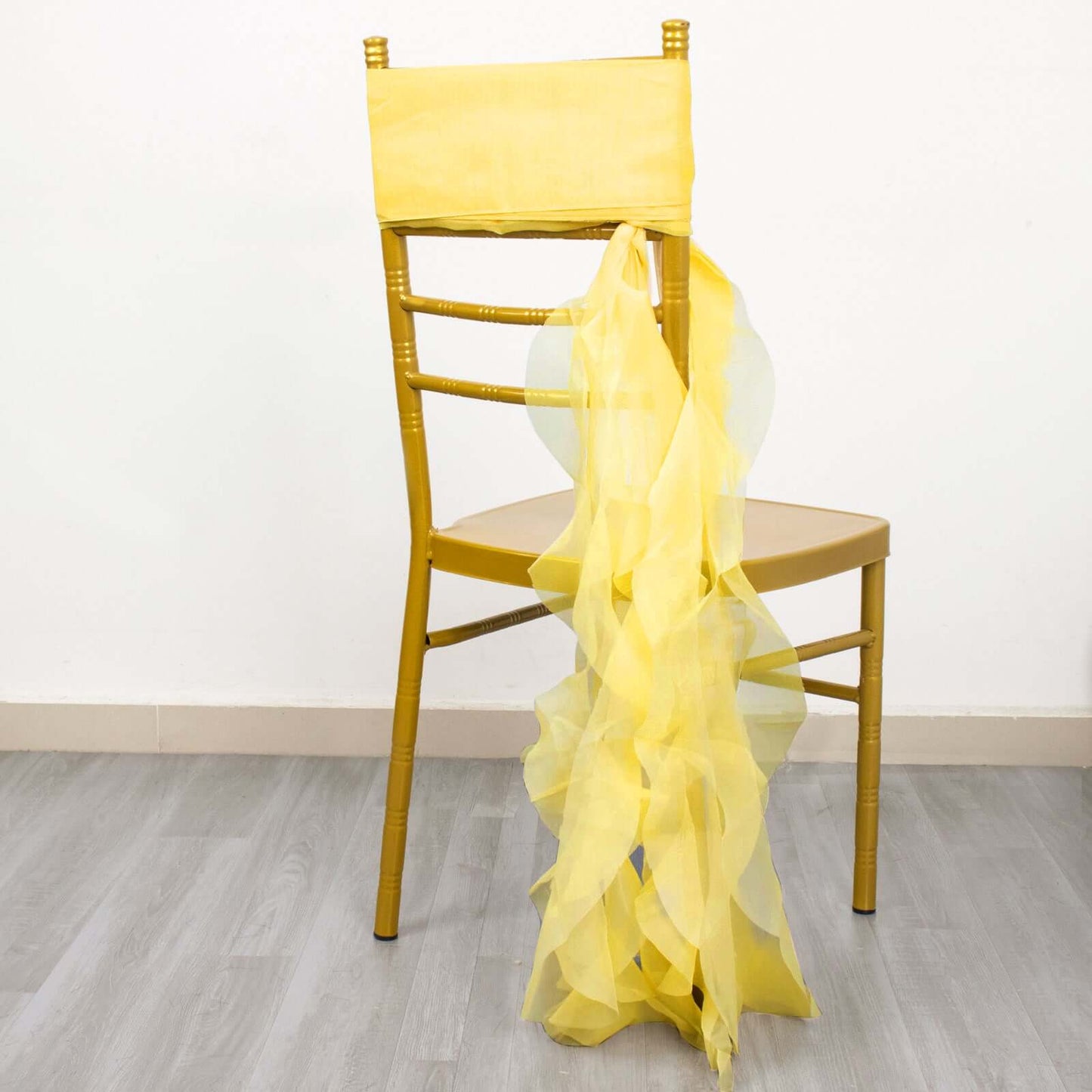 Chiffon Chair Sash with Curly Design Yellow - Stylish Chair Decorations - Linen Luxes