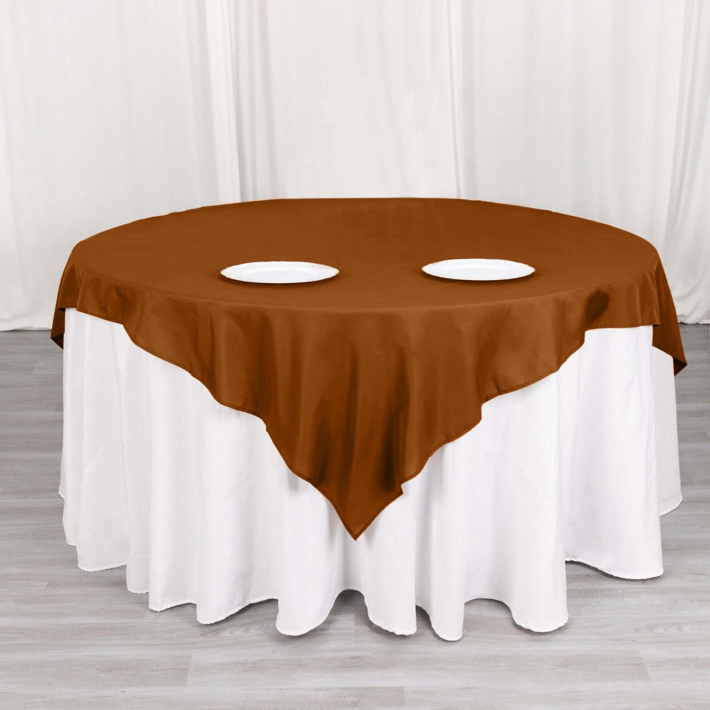 Polyester 70"x70" Table Overlay Square Tablecloth Cinnamon Brown - Wrinkle-Resistant & Durable Table Cover