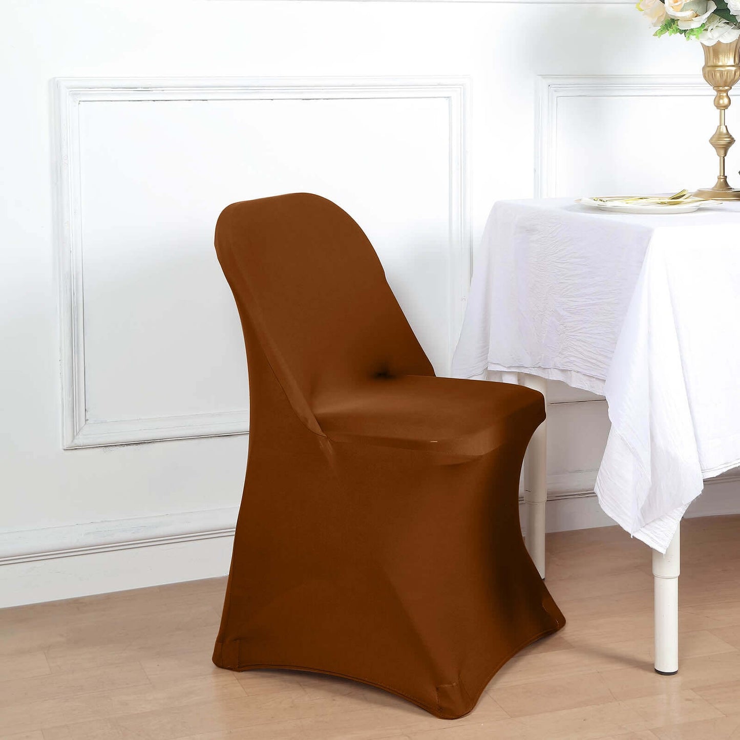 Stretch Spandex Chair Cover Cinnamon Brown for Folding Chairs - Reusable & Wrinkle-Resistant 160GSM Fitted Slipcover