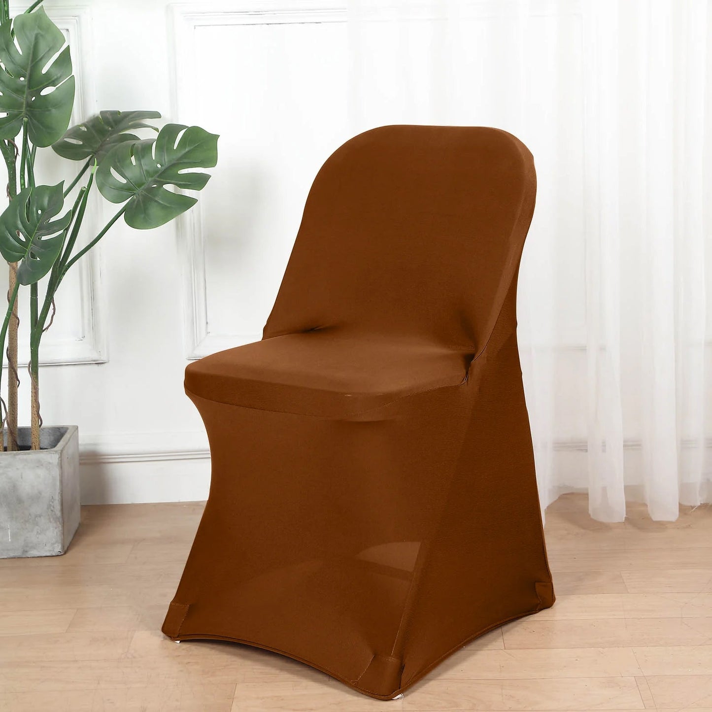 10 Pack Stretch Spandex Chair Covers Cinnamon Brown for Folding Chairs - Durable 160GSM Fitted Slipcovers