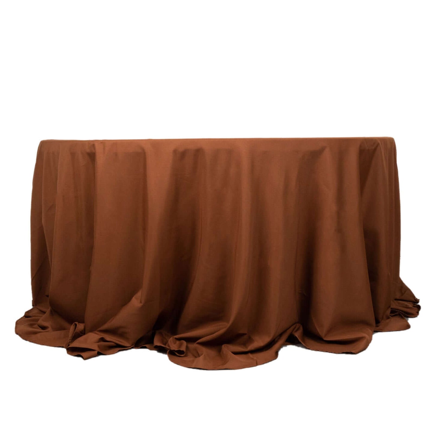 Polyester 132" Round Tablecloth Cinnamon Brown - Seamless Chic Table Cover
