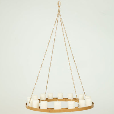 Gold Hanging Metal Floral Chandelier Frame - 32" Circular Lighting, Candle and Floral Display Base