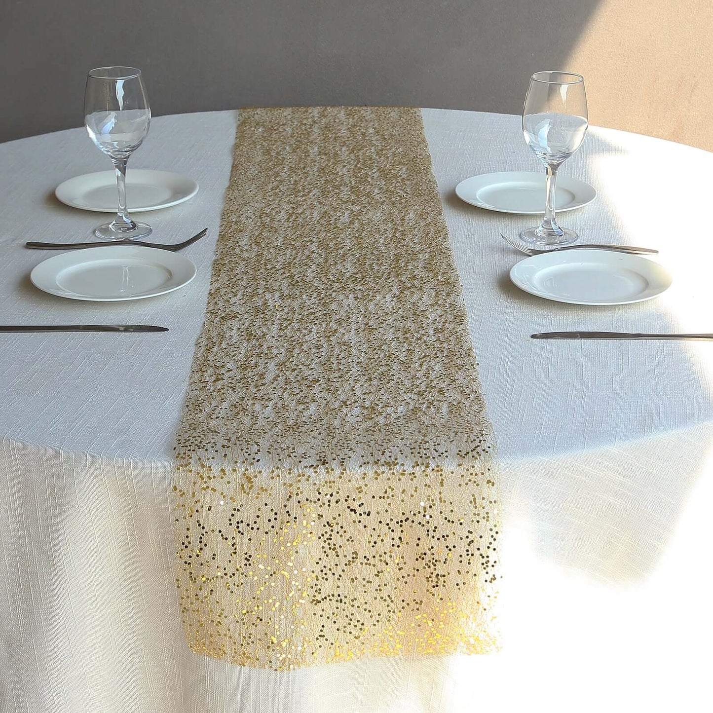 Mesh 11"x108" Table Runner Metallic Gold â€“ Glitter Design for Convenient Event Decoration
