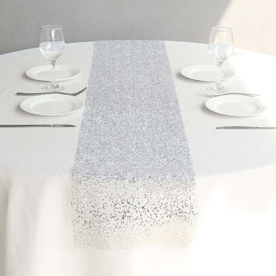 Mesh 11"x108" Table Runner Metallic Silver â€“ Glitter Design for Convenient Event Decoration