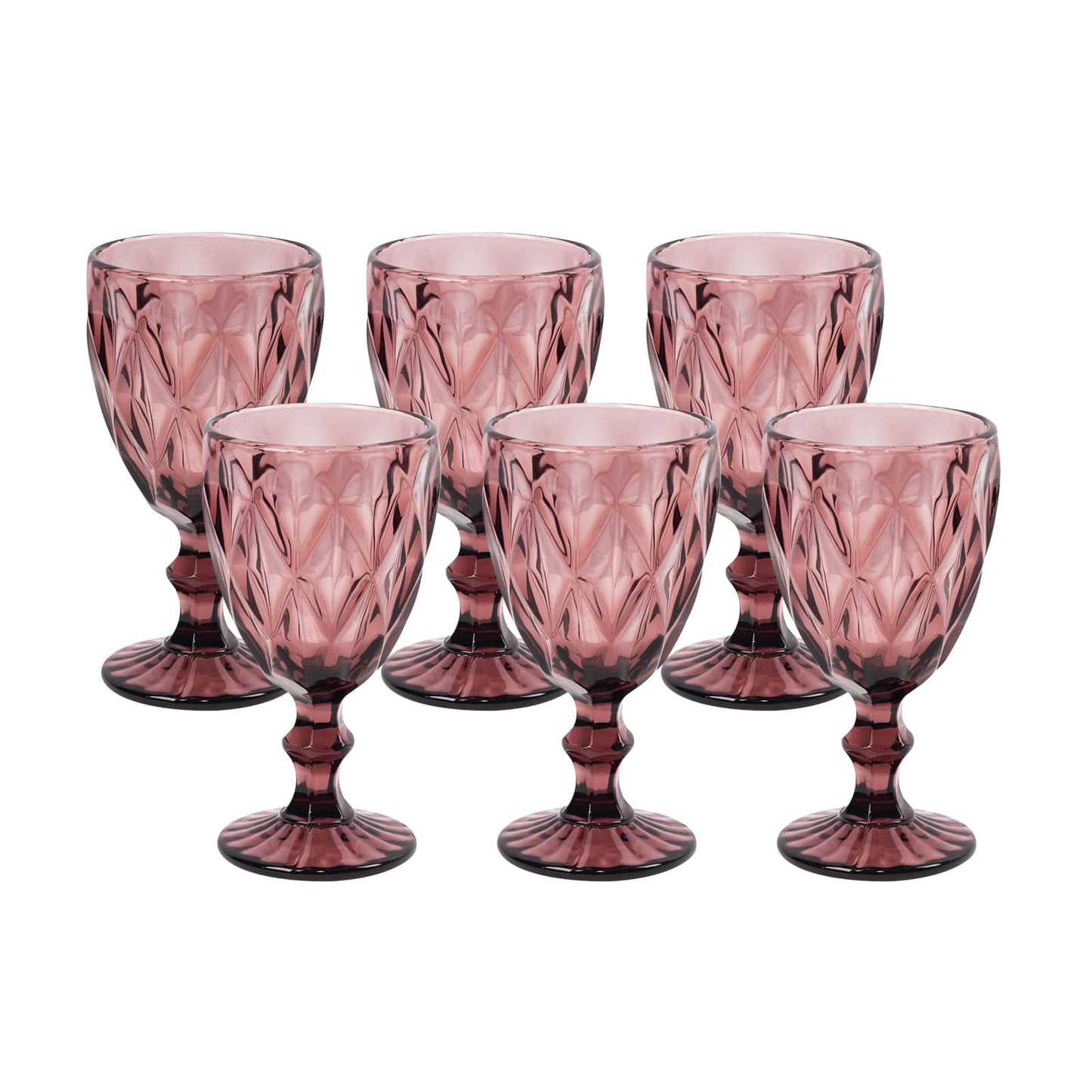 6-Pack Wine Glasses Dusty Rose Embossed Crystal Cut Design Stemmed - Colored Goblets for Parties & Events 12oz 7"