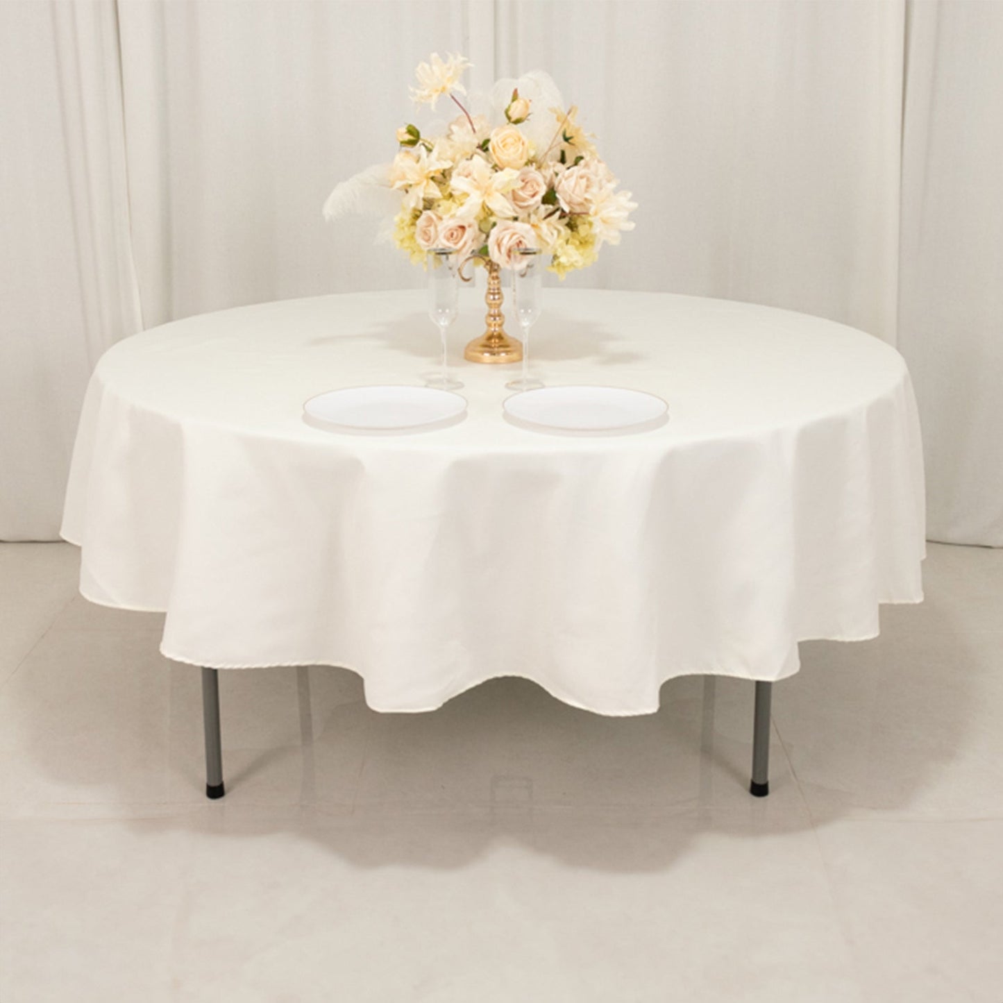 Cotton Blend 90" Round Tablecloth Ivory - Wrinkle-Resistant Table Cover