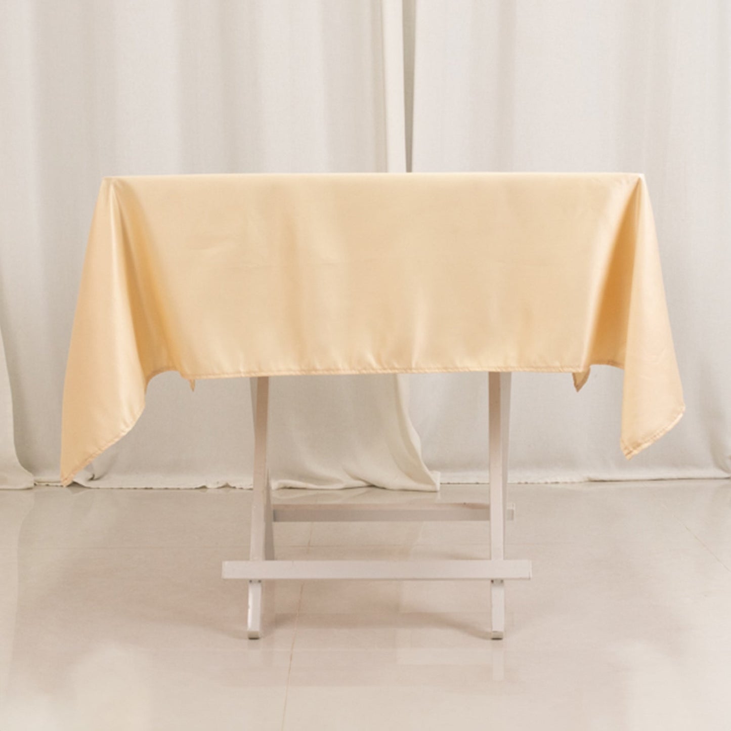 Lamour Satin 54"x54" Square Tablecloth Beige - Durable & Silk-Like Table Cover