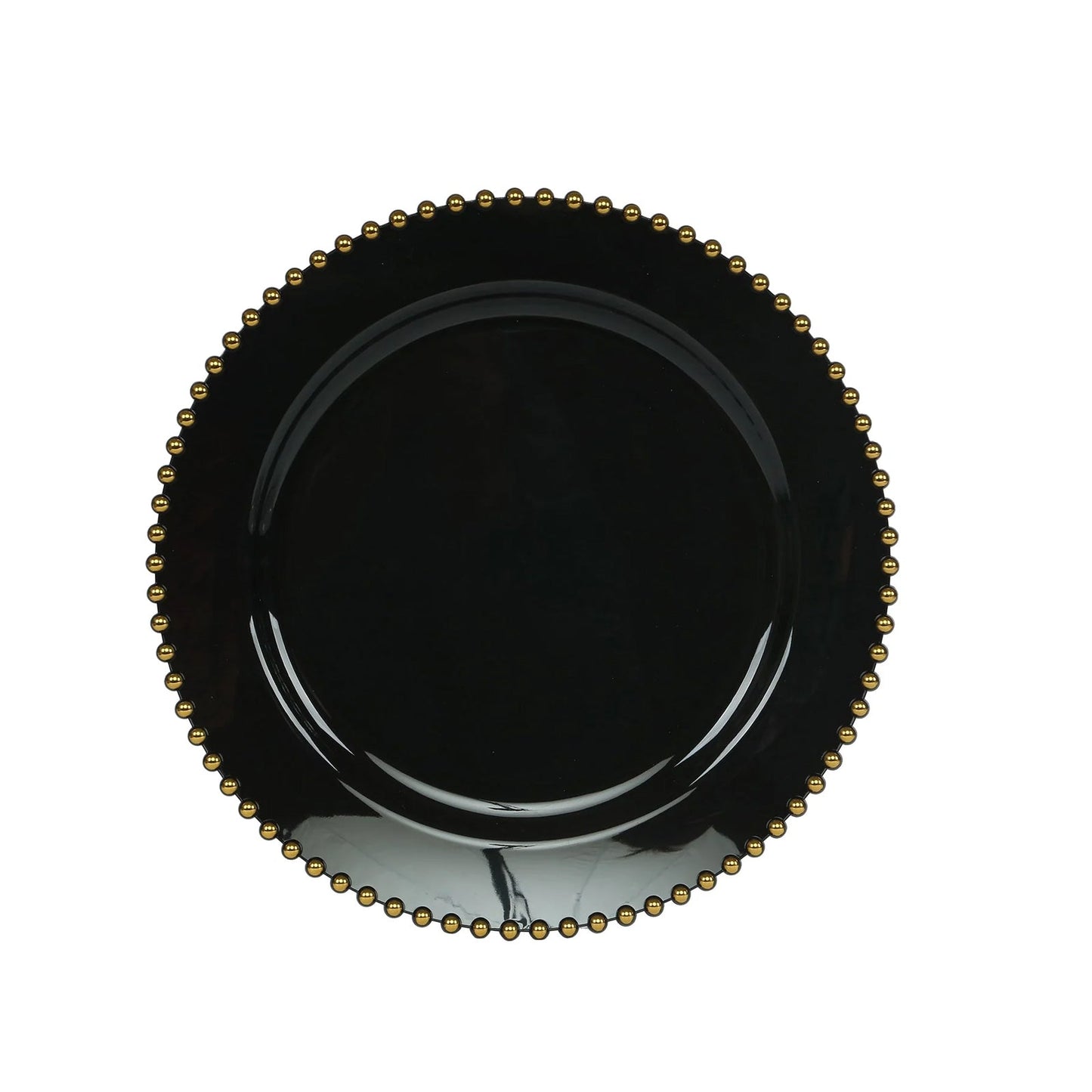 10-Pack Black Plastic Dessert Plates â€“ 8" Round with Gold Beaded Rim, Disposable for Parties & Events