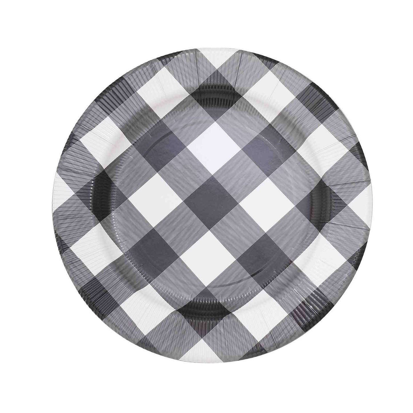 10-Pack Disposable Paper Charger Plates â€“ Black/White Buffalo Plaid 13" Round Table Chargers, 350 GSM Cardstock