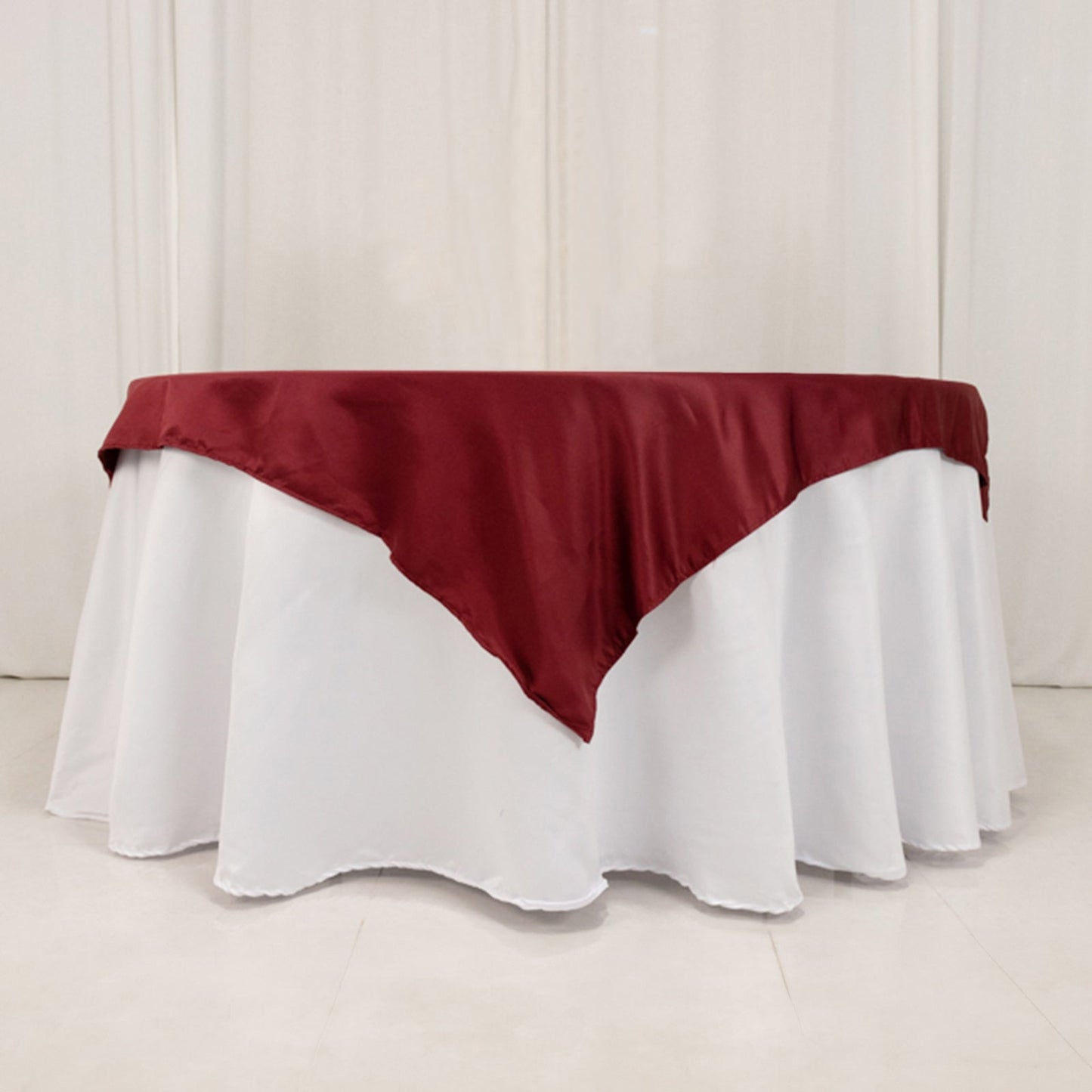 Lamour Satin 54"x54" Table Overlay Square Tablecloth Burgundy - Durable & Silk-Like Table Cover
