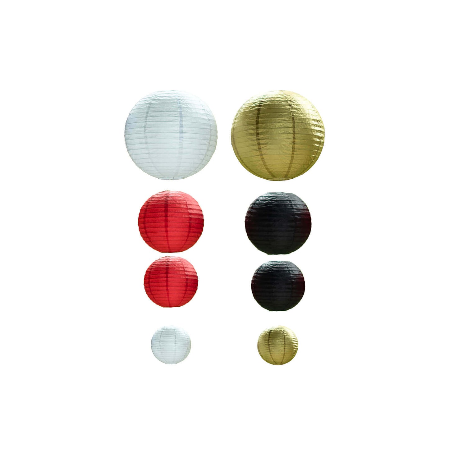 Set of 8 Mixed Red Gold Hanging Paper Lanterns, Decorative Round Chinese Sky Lanterns, Assorted Sizes - 6",8",10",14"