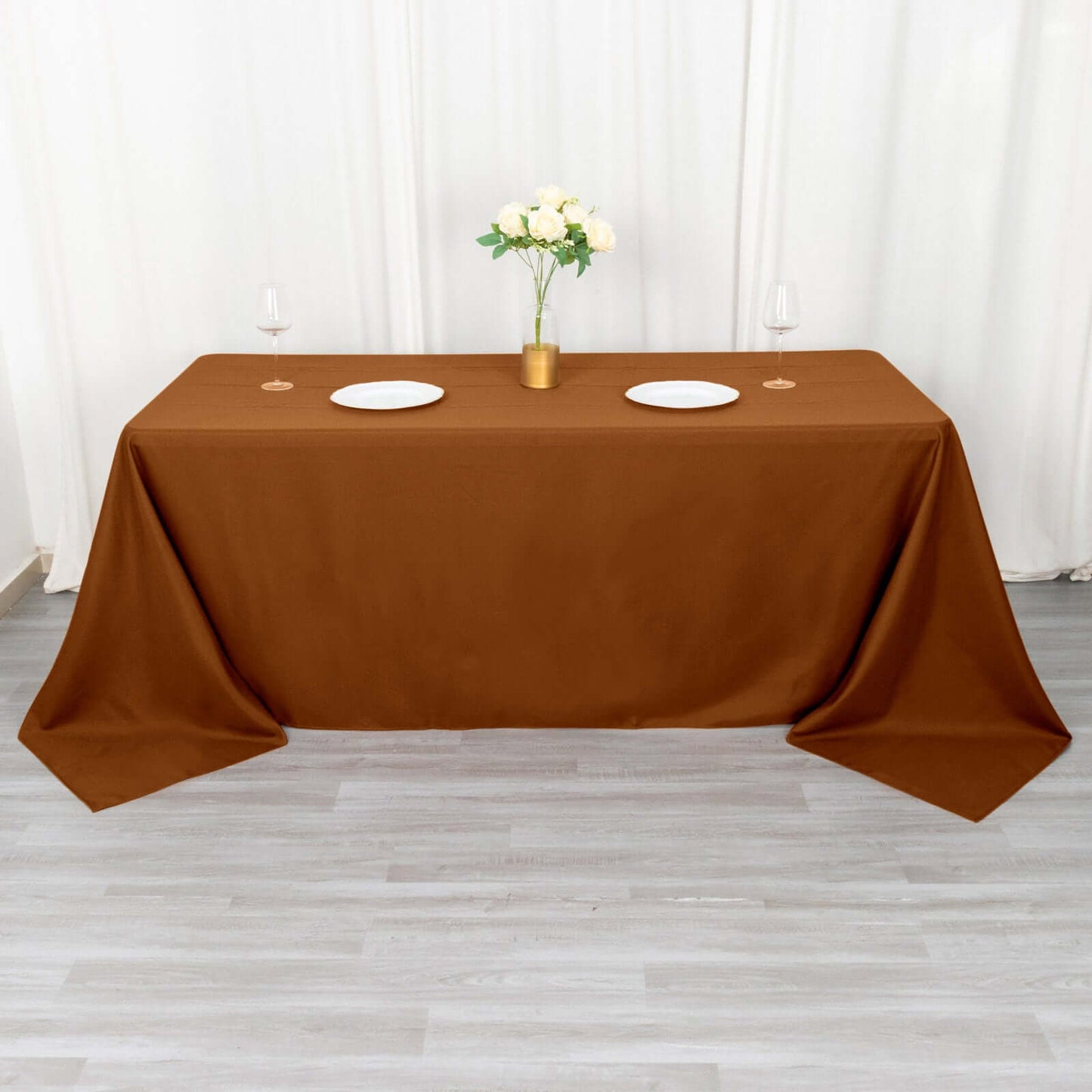 Polyester 90"x132" Rectangle Tablecloth Cinnamon Brown - Seamless Wrinkle-Resistant Table Cover