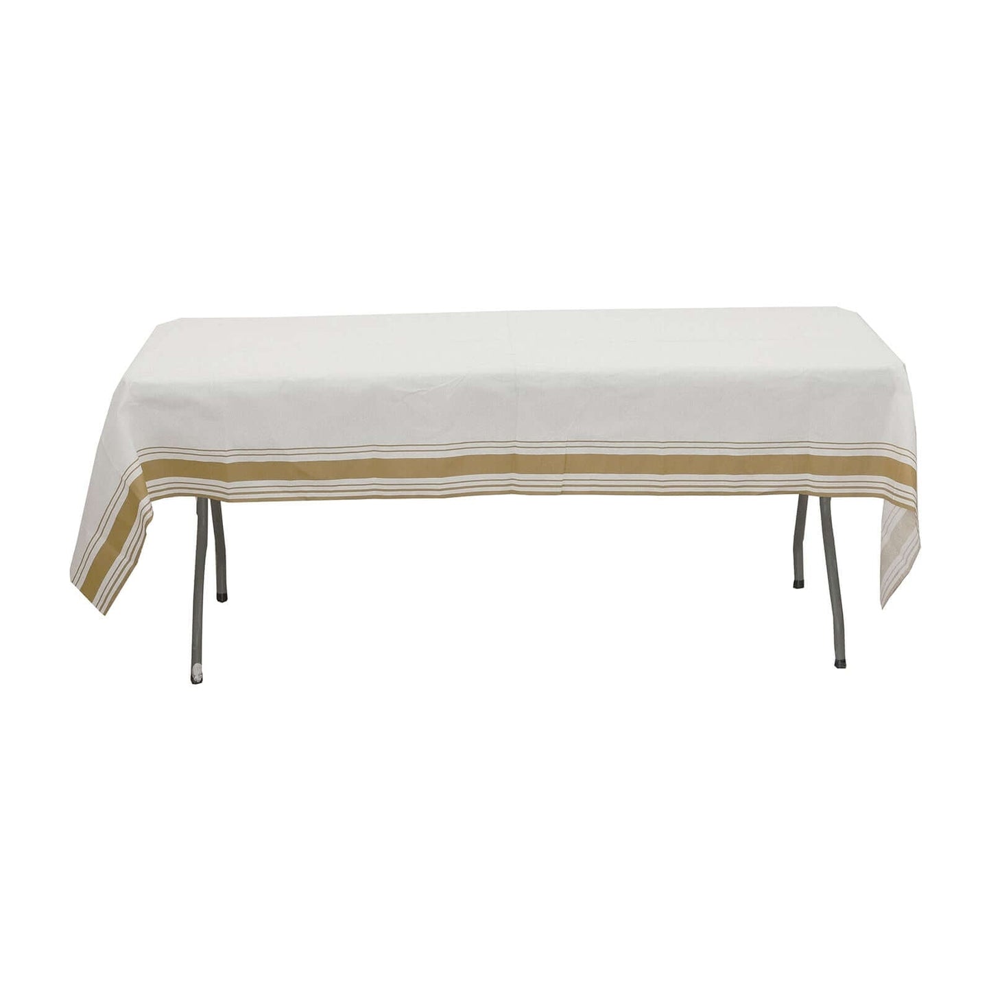 Linen-Like Paper 50"x108" Rectangle Tablecloth White - Disposable Airlaid Table Cover with Gold Striped Border