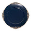 6-Pack Acrylic Round Charger Plates 13" in Navy Blue with Gold Embossed Baroque Rim, Antique Decorative Dinner Party Charger Tableware