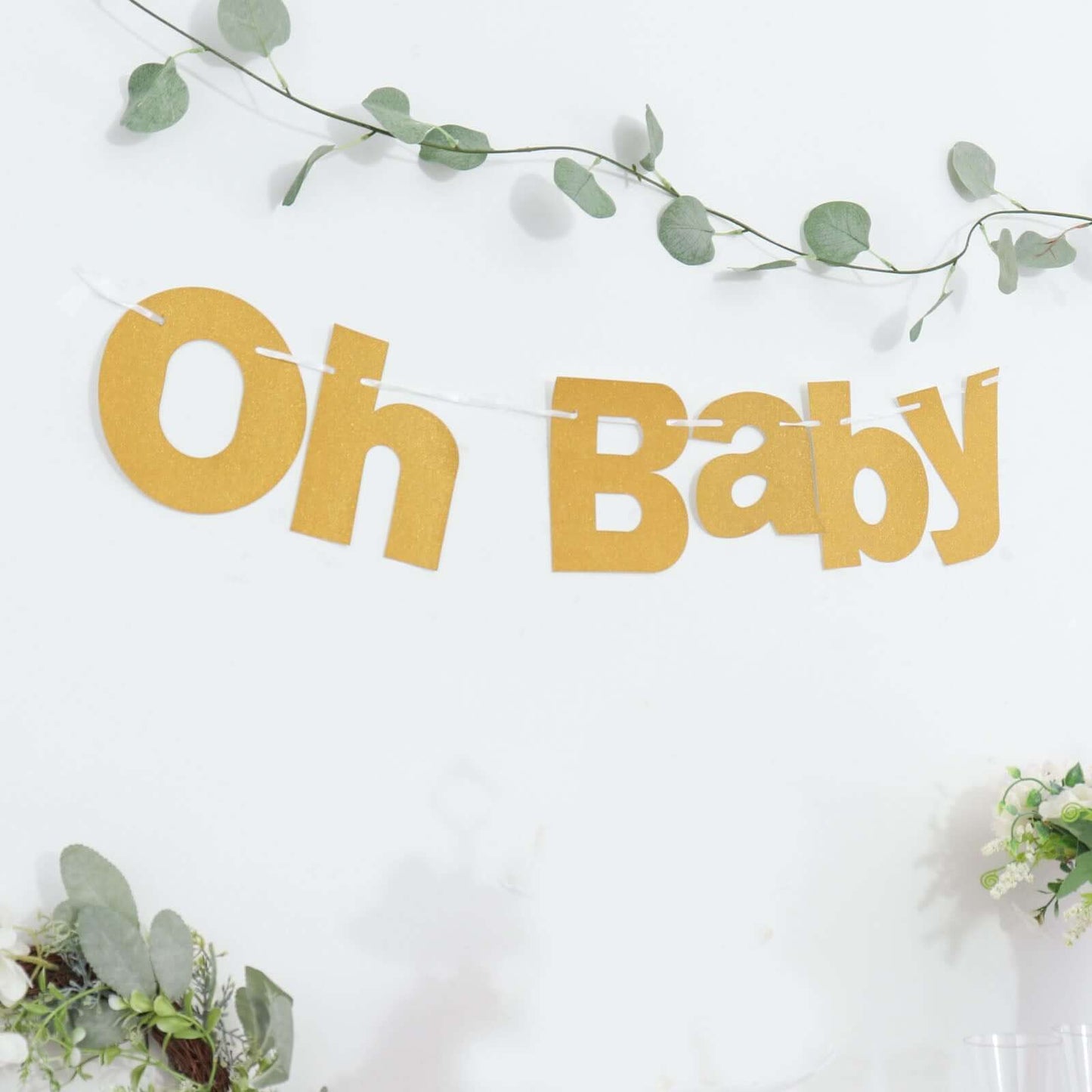 3ft Gold Glittered Oh Baby Paper Hanging Baby Shower Garland Banner