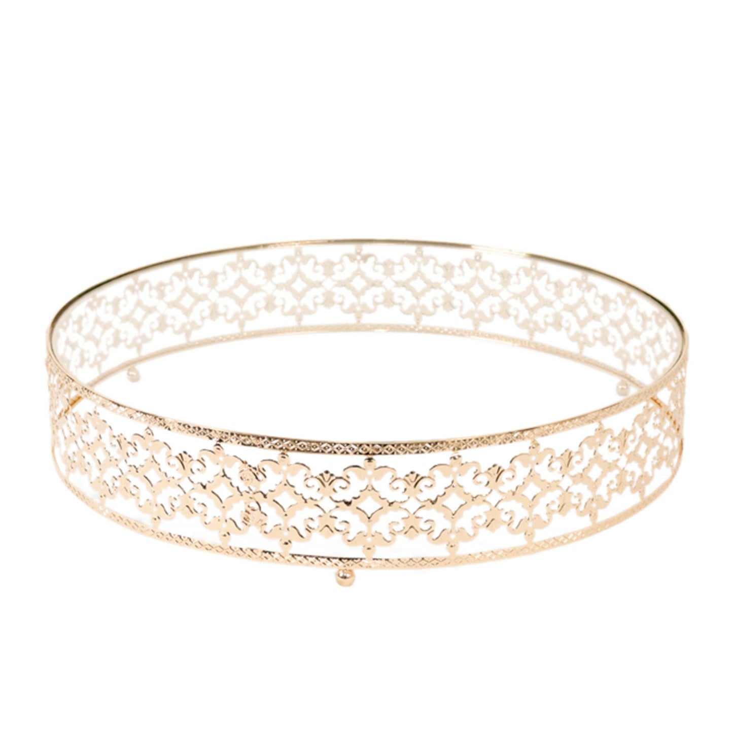 18" Gold Metal Cake Stand with Glass Top Baroque Ornate Style, Round Dessert Display Tray