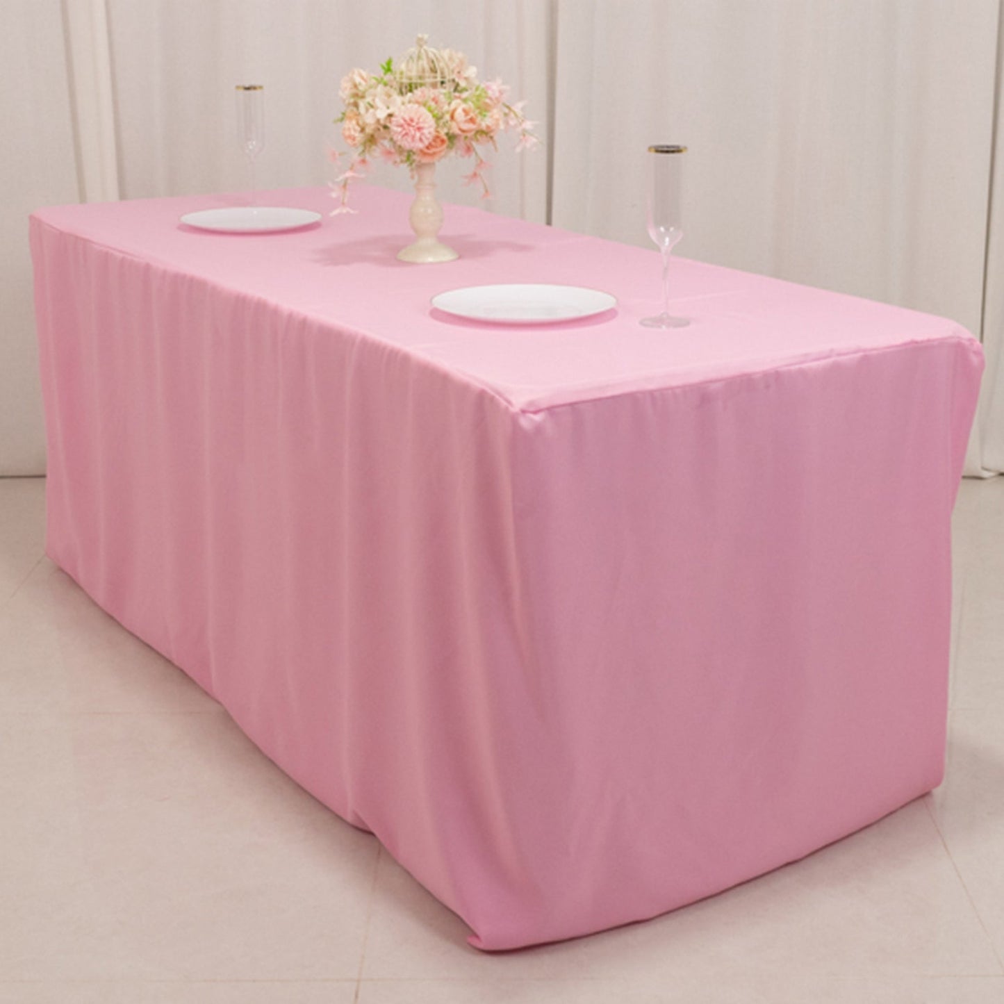 Fitted Polyester 72"x30" Rectangle Tablecloth Pink - Durable and Easy to Maintain Table Cover