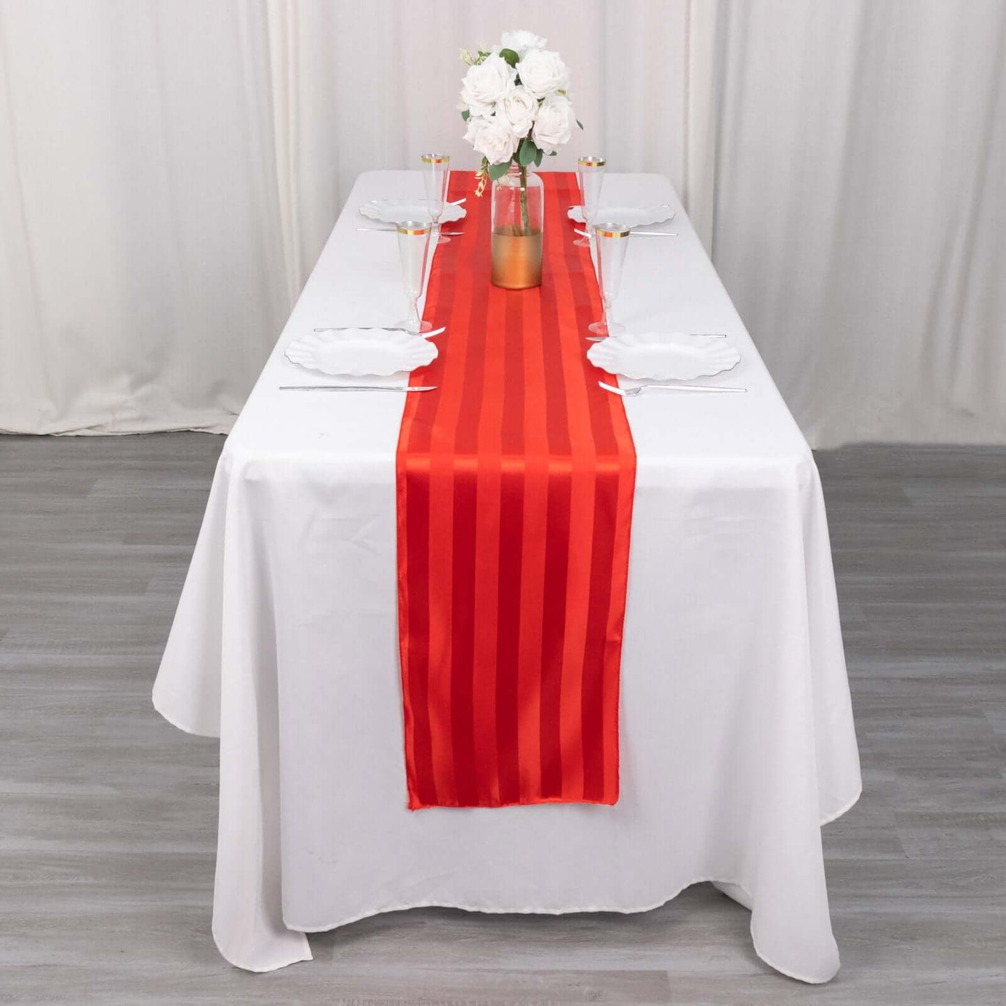 Satin 12"x108" Table Runner Red - Stripe Table Decor
