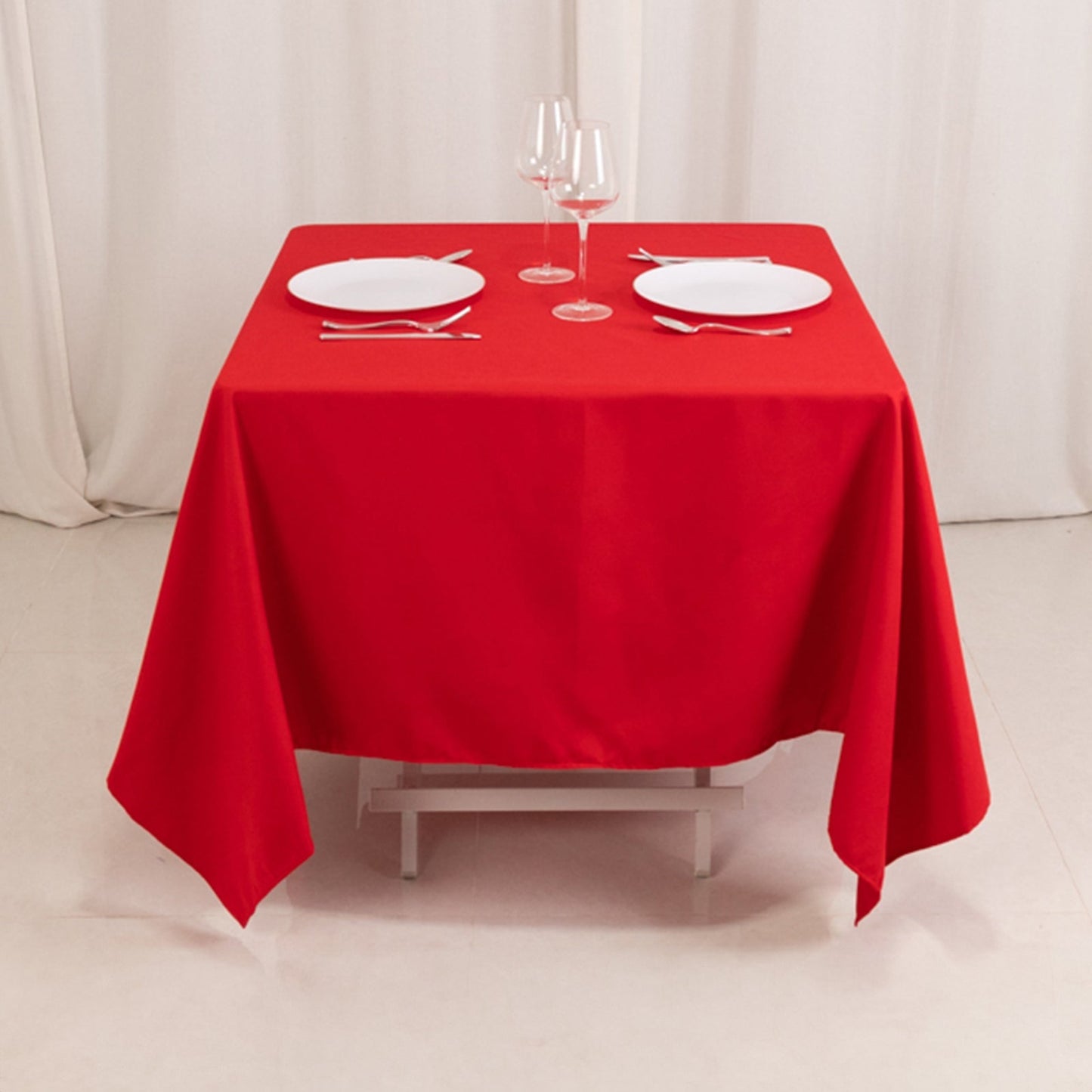 Cotton Blend 70"x70" Square Tablecloth Red - Wrinkle-Resistant Fabric Table Cover