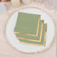 50-Pack Paper Beverage Napkins Sage Green with Gold Foil Edge - 2 Ply Disposable Soft 18GSM Cocktail Napkins 5"x5"