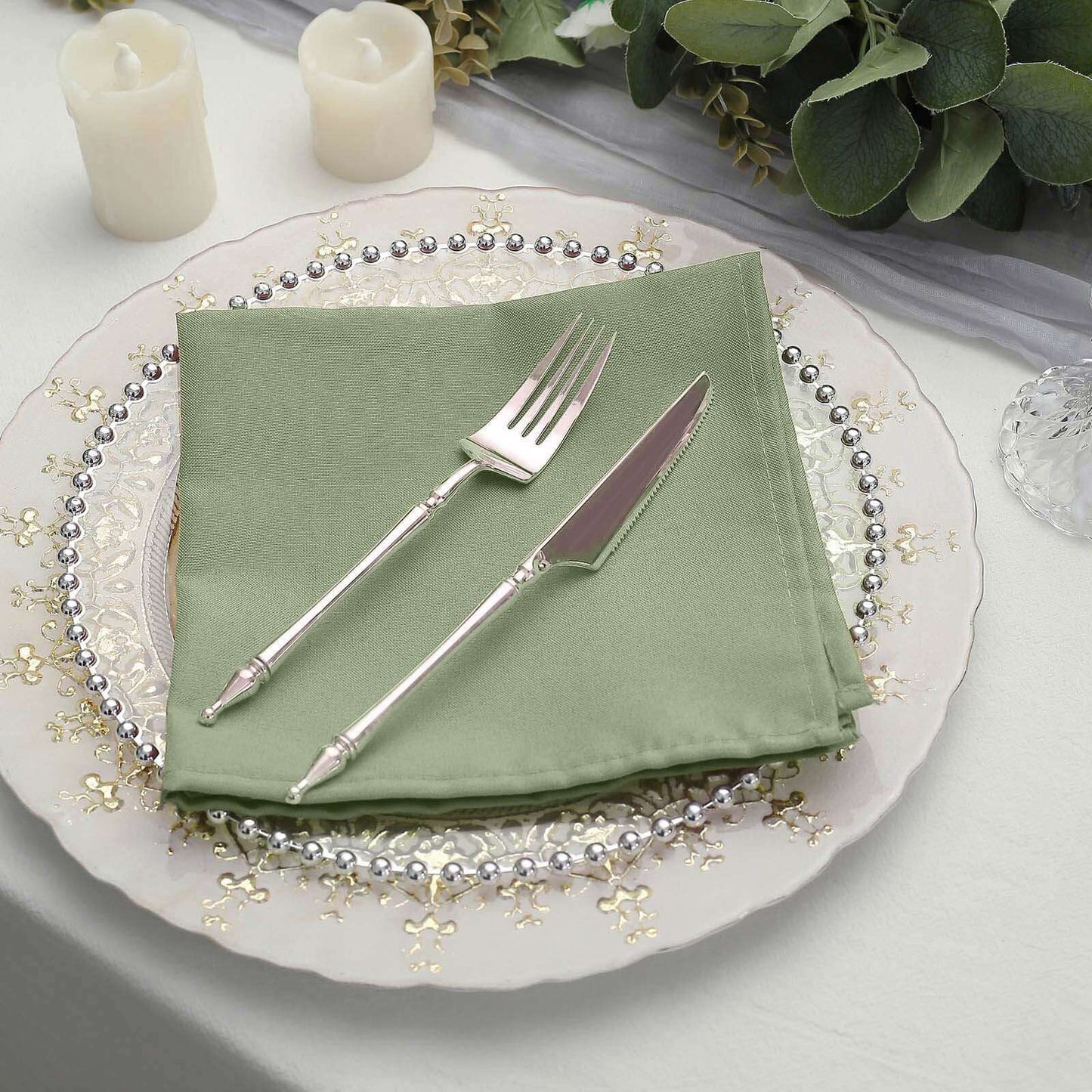 5 Pack Polyester 17"x17" Napkins Dusty Sage Green - Durable & Wrinkle Resistant Dinner Napkins