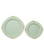 10-Pack Plastic 8" Round Dessert Plates in Sage Green with Gold Leaf Embossed Rim - Disposable Vintage Baroque Style Salad Plates