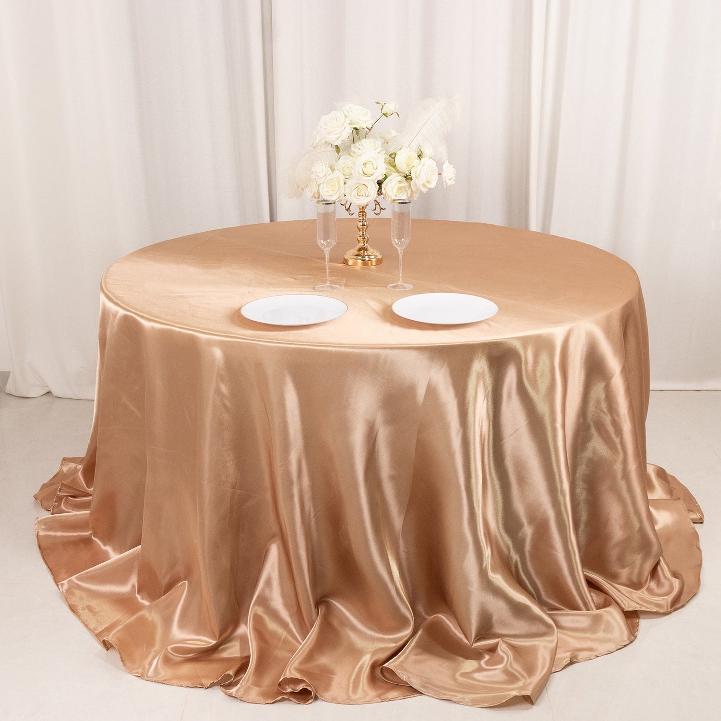 Satin 132" Round Tablecloth Nude - Stylish Seamless Table Cover