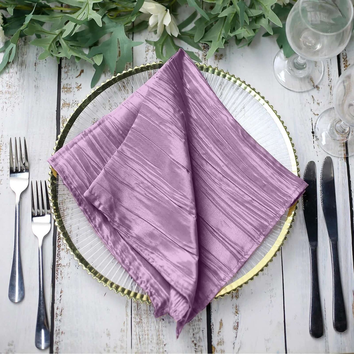 5 Pack Taffeta 20"x20" Napkins Violet Amethyst - Accordion Crinkle Dinner Napkins