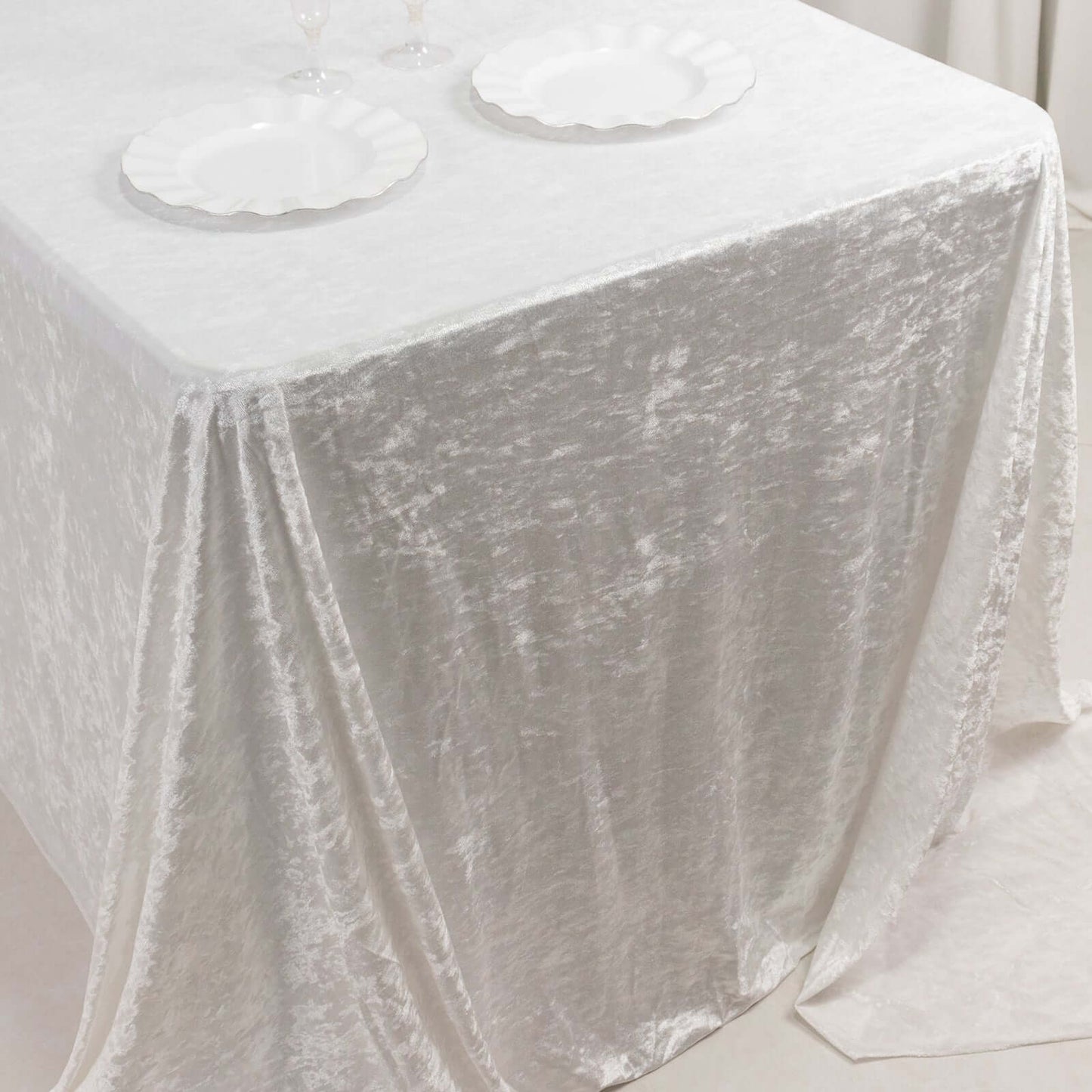 Premium Crushed Velvet 90"x132" Rectangle Tablecloth White - Reusable Soft & Graceful Seamless Table Cover