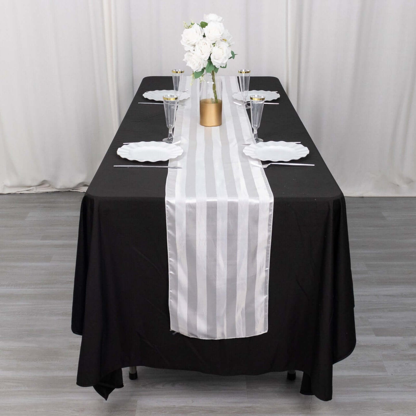 Satin 12"x108" Table Runner White - Stripe Classic Wedding & Event Table Decor